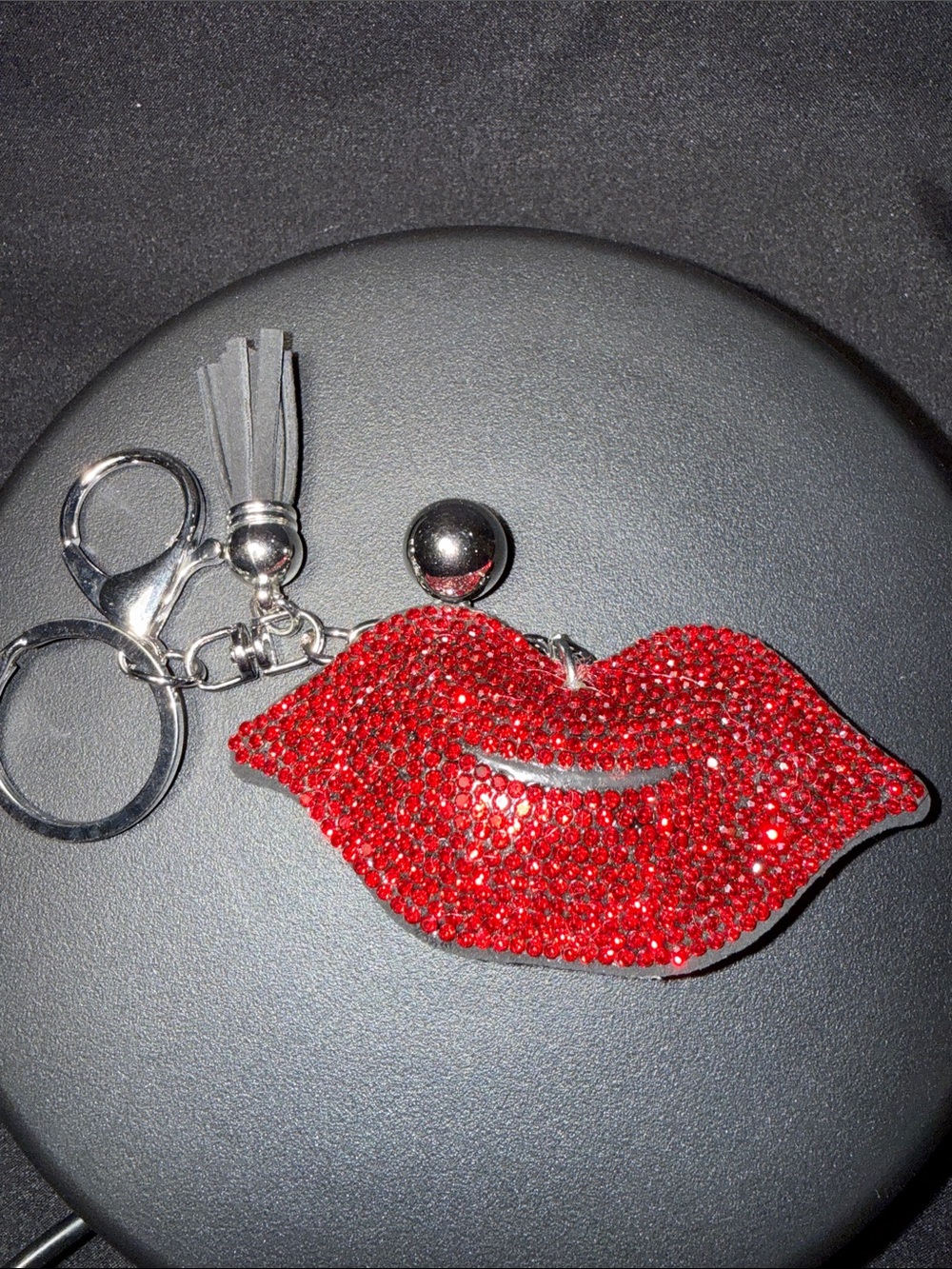 Red Crystal Lip Keyring Charm - Sparkling Women's Key & Card Accessory
